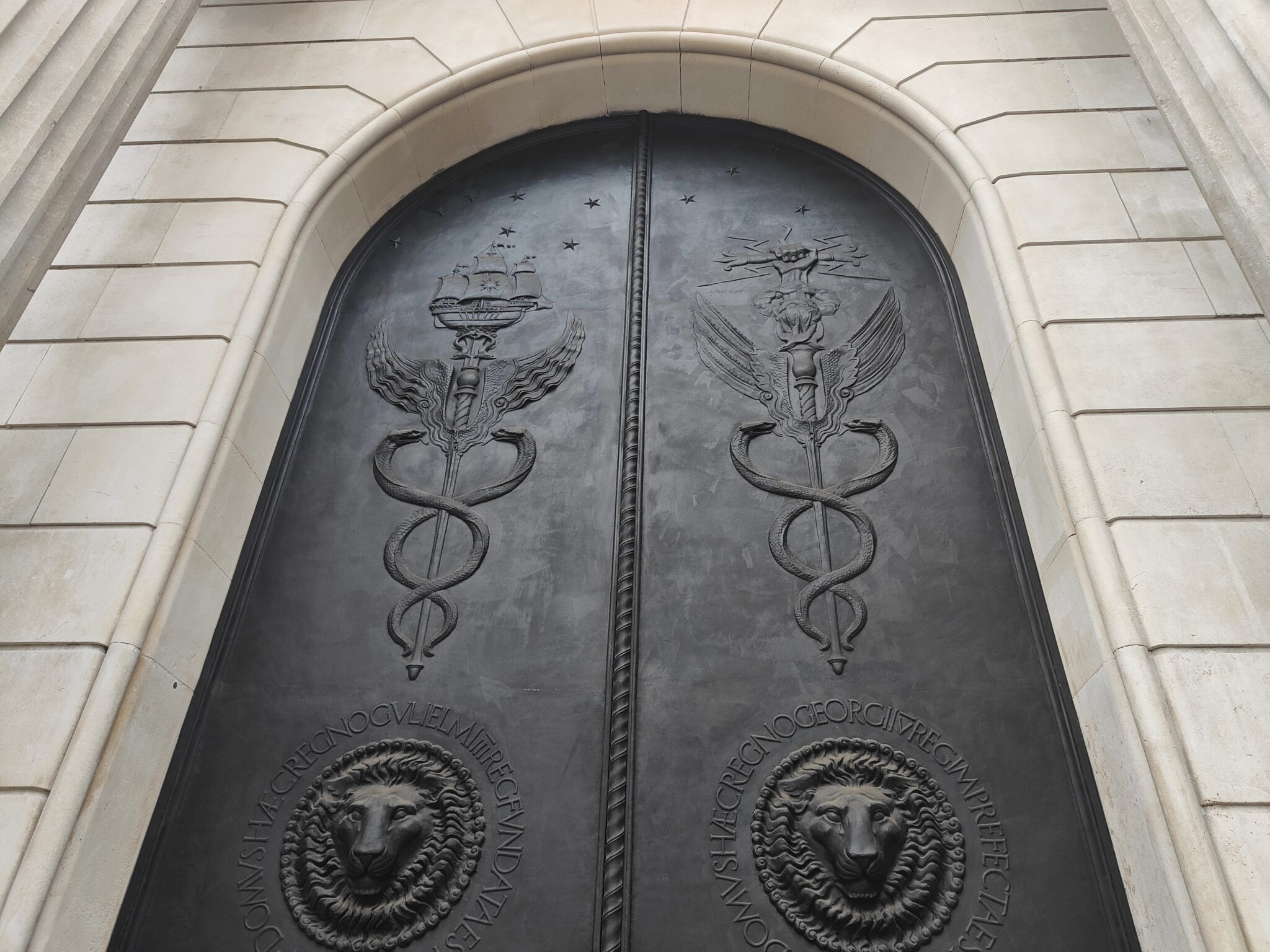 Temple like doors of the Bank of England