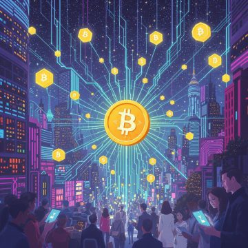 golden Bitcoin SV coins and blockchain symbols