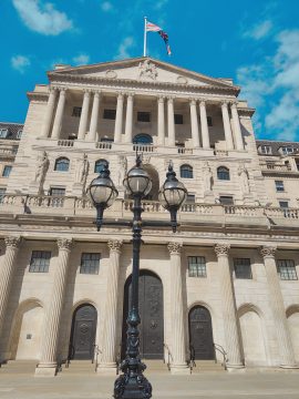 Front of Bank of England in City of London
